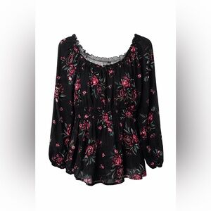 Torrid Floral Off Shoulder Blouse in Black and Pink